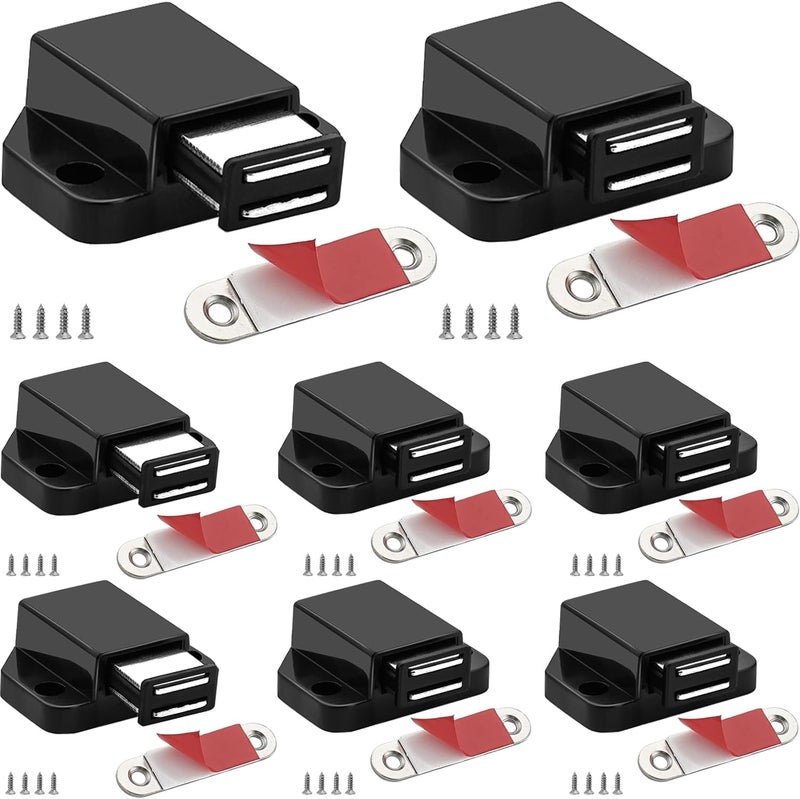 CBRIVE Store Small Magnetic Push to Open Cabinet Hardware 8 Pack Push to Open Door Latch Push Latches for Hidden Door Push Release Drawer Pull Touch Lock Tip On RV Closet Close Strong Pop Out, Black - Image 1